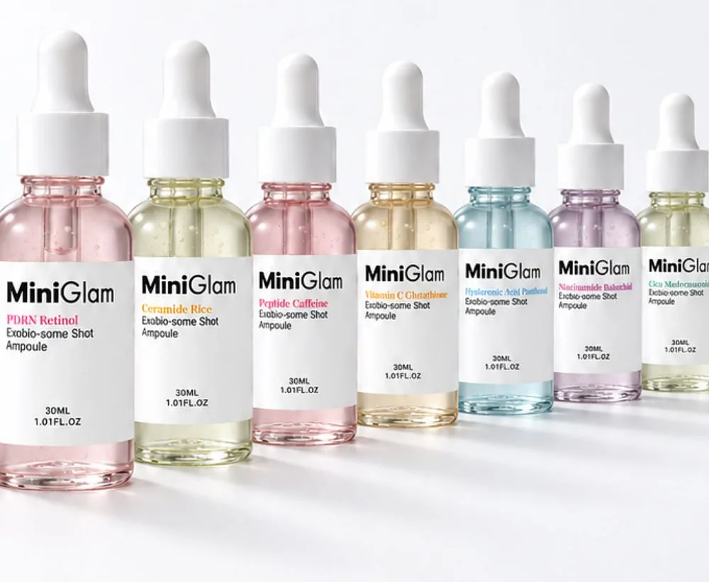 The seven MiniGlam ampoules lined up
